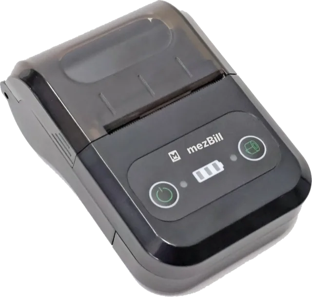 58 mm Bluetooth thermal printer printing a bill from mezBill